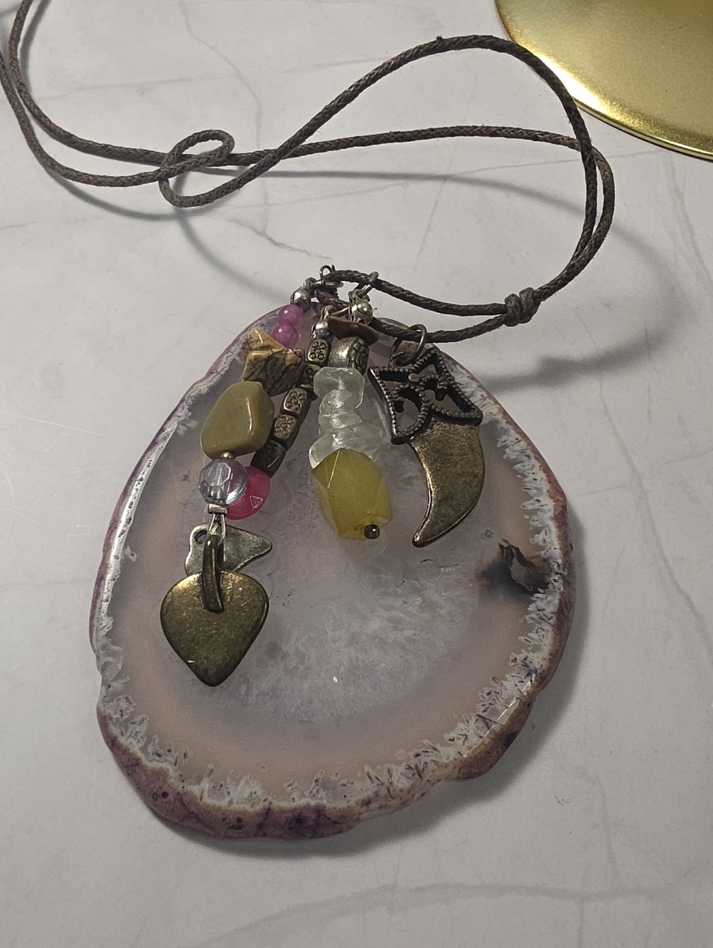 American Eagle Outfitters Pink and Yellow Agate Slice Pendant Necklace